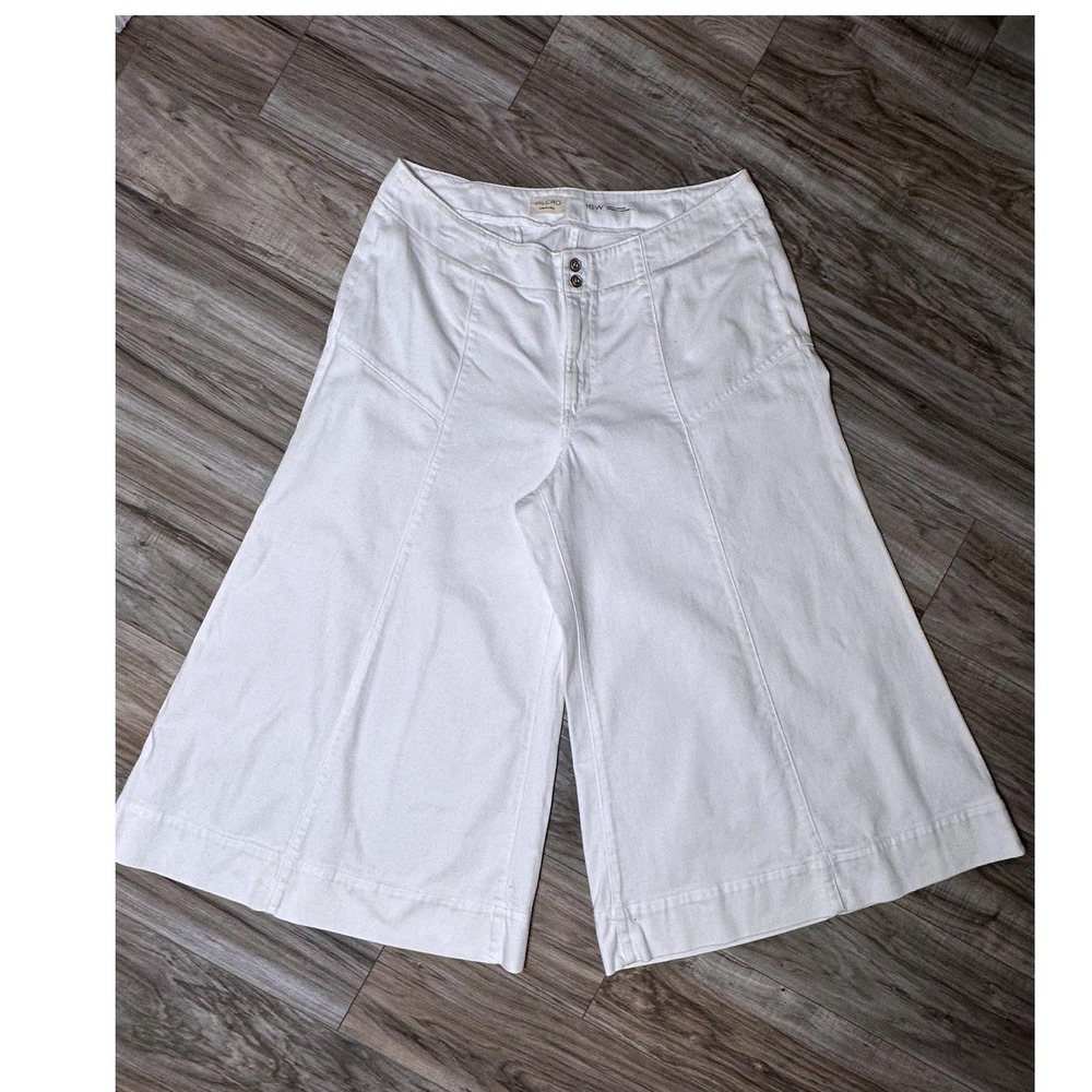 Pilcro Anthropologie White Wide Leg Cropped Denim Pants 16W High Rise Flare